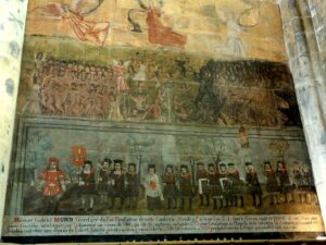 Fresque représentant les charitons et au-dessus, le jugement dernier
