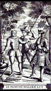 Illustration contemporaine d'Ozanne pour la pièce de Molière, Le médecin malgré lui.